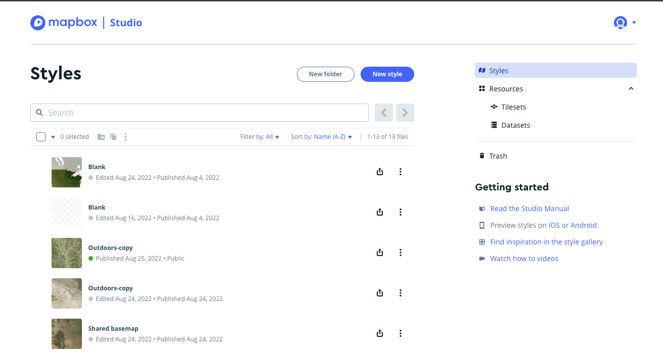 Mapbox Studio panel