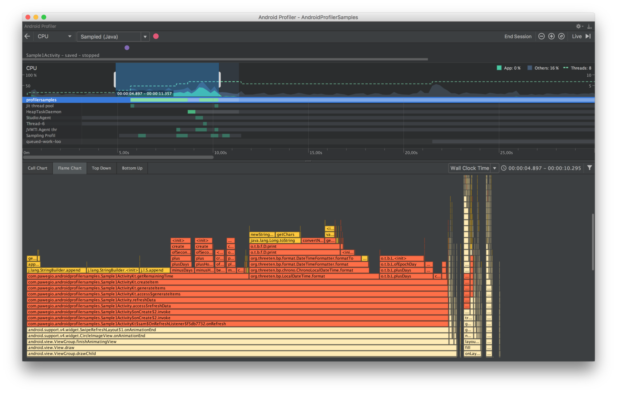 android profiler CPU time