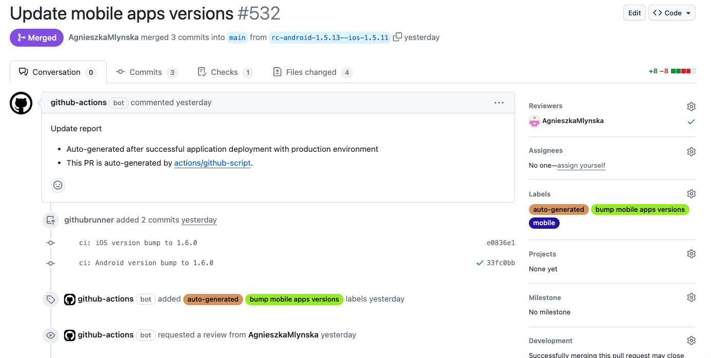 automatically created pull requests